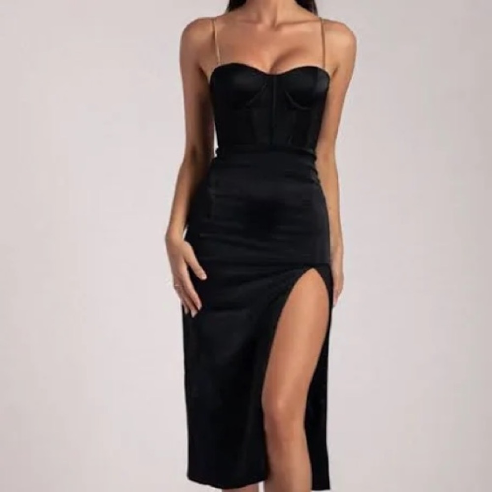 Meshki Black Satin Corset Dress with Slit XS ( runs small)